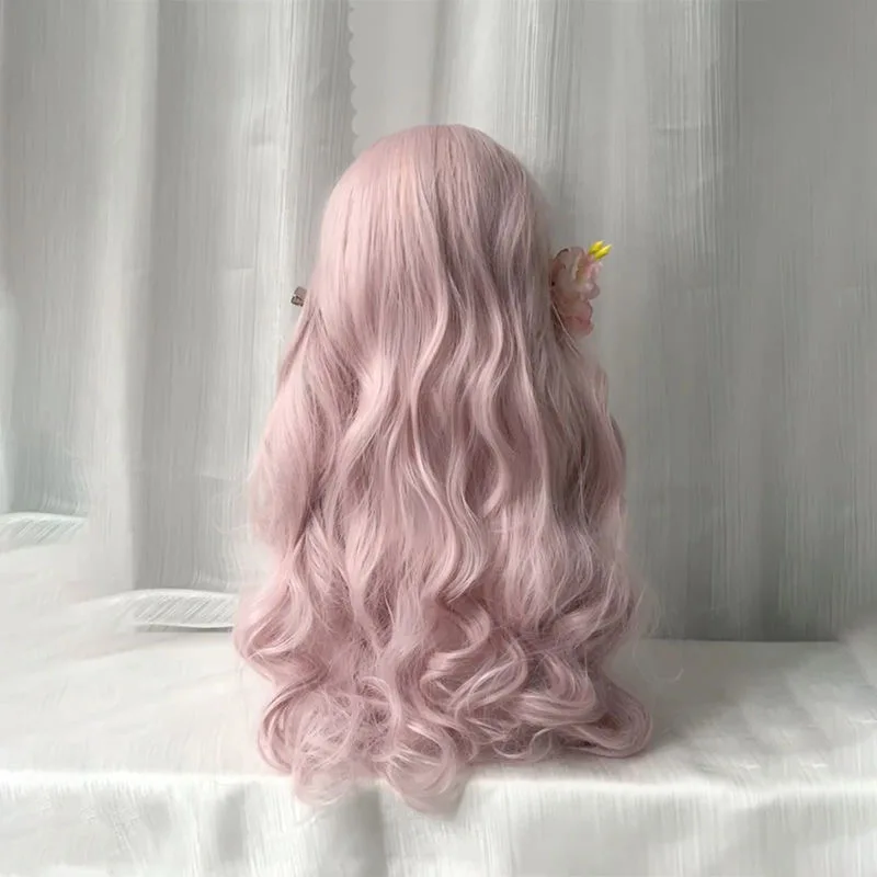 Roze pruik, lang haar, gesimuleerd hoofd van kunsthaar, anime-spelaccessoires, cosplay, volledig hoofddeksel, krullend haar, fotoshow rekwisieten