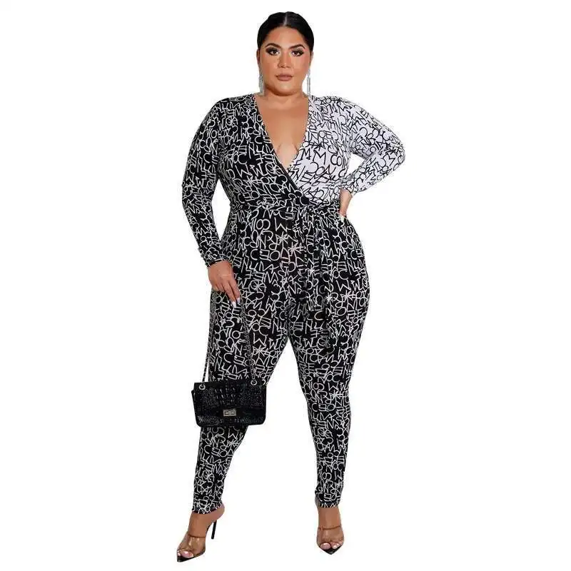

Plus My670 Size Women's Autumn New Item Big Flower Print Fashionable Jumpsuit New Product