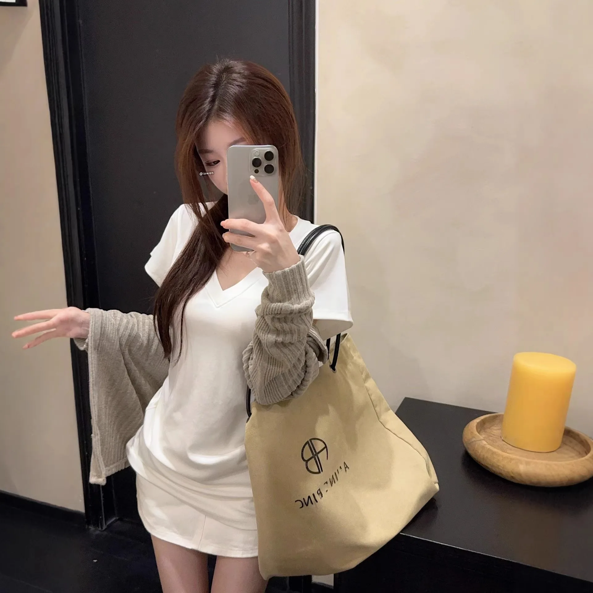 Korean Style Autumn Winter Outfit Set Women's Short Sleeve T-Shirt And Long Sleeve Knitted Cardigan Short Coat Two Piece Set