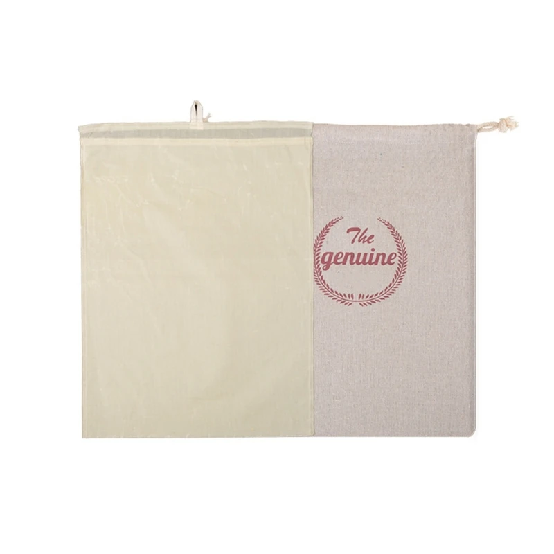 Duals Layer Bees Wax Infused Bread Storage Bag Washable Safe Cotton Linen Wrap with Drawstring A2BB