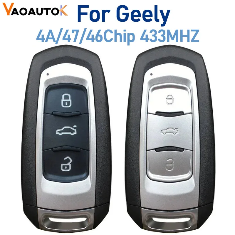 Car Smart Remote Key For Geely Atlas Coolray Boyue ICON Proton X70 X50 Emgrand X7 X1 X3 X6 GS 433Mhz 46/47/4A Chip Keyless Go