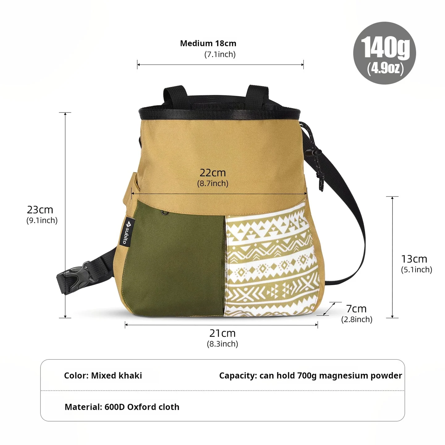 2Pcs/Lot 600D Oxford Fabric Large Capacity Climbing Chalk Bag - Waterproof & Wear-Resistant, Waist-Hang Dry Hands Pouch
