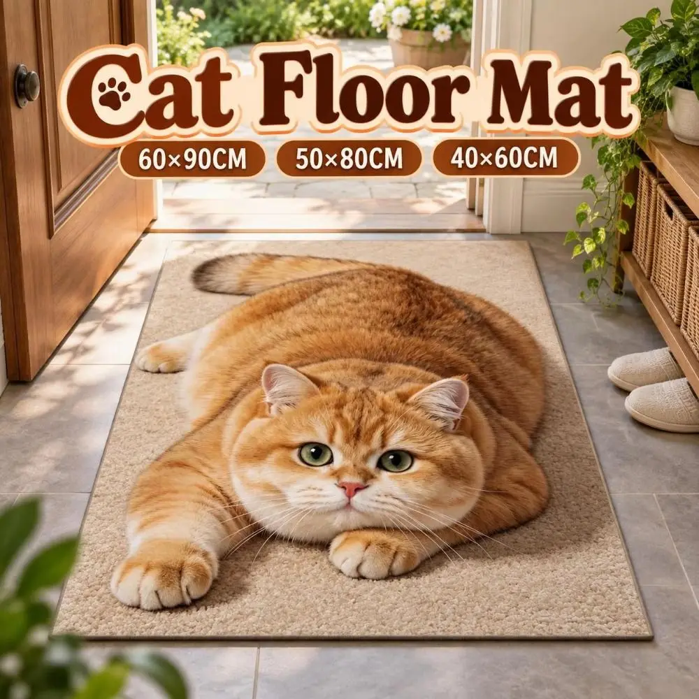 Diatomaceous Earth 3D Cat Floor Mat 40×60CM 50×80CM 60×90CM Realistic Bathroom Carpet Washable Water-absorbing Bedroom Door Rug