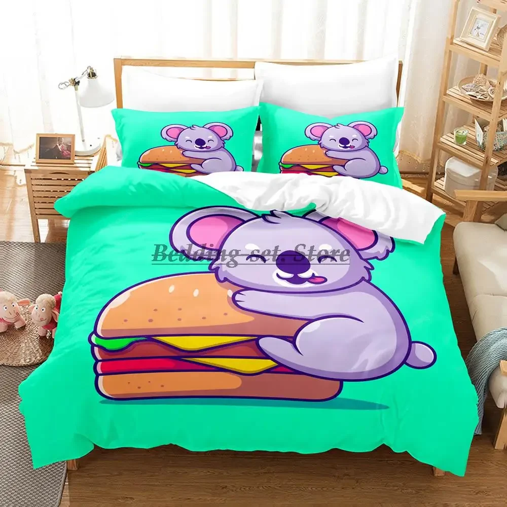 Kawaii koala Bedding Set Single Twin Full Queen King Size Bed Set Aldult Kid Bedroom Duvetcover Sets Print Anime Bed Sheet Set