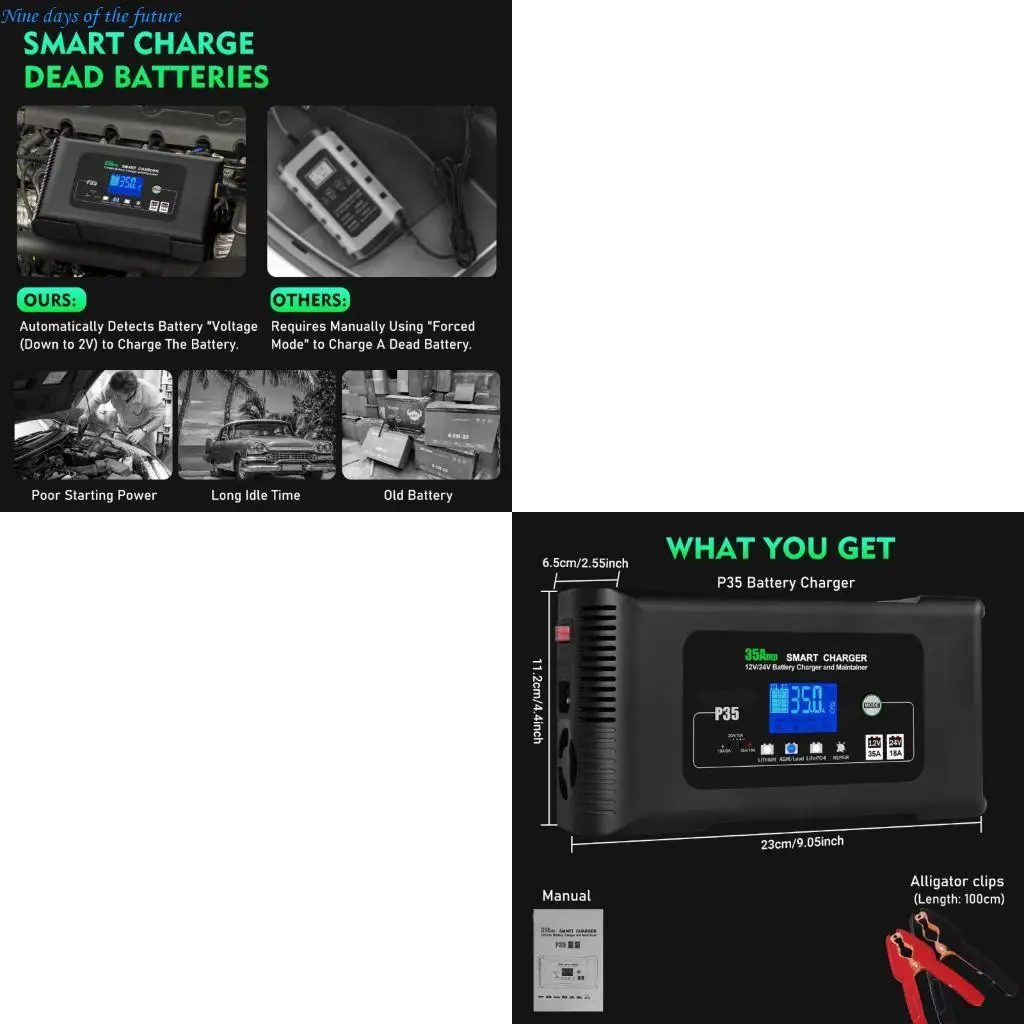 Automatic 12V 24V Battery 35A With LCD Display Battery Repair Mode For Automotive Marine Vehicles Batteries E65A
