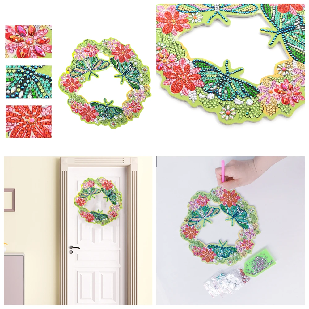 1 قطعة DIY الماس الفن أكاليل عيد الميلاد لديكور الحائط ، خشبية كريستال حجر الراين الماس اللوحة أكاليل الباب ، هدايا عيد الميلاد