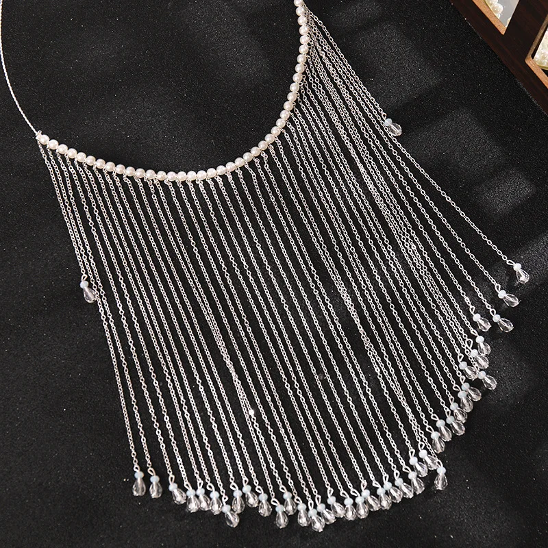 Elegant Tassel Face Jewelry for Women Bride Wedding Fashion Masquerade Masks Pearl Pendant Chain Jewelry Party Decorations