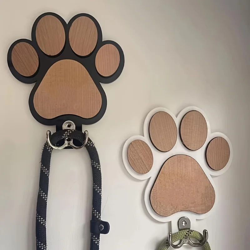 Paw Print Wooden Dog Leash Hanger Wall Hook for Collars & Coats Wood with Paw Design Leash Holder Claw Hook Gift for Dogs Lover - view 5