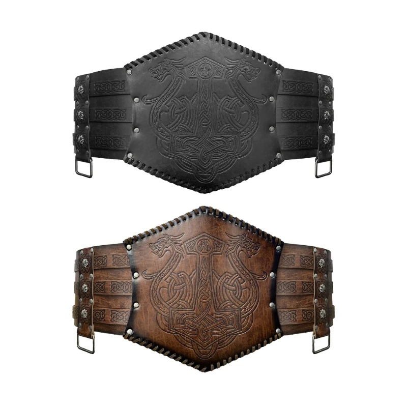 Nordic Faux Leather Armors Belt Vintage Embossed Wide Belt Men Cosplay Knight Corsets Belt Halloween Costume Dropship