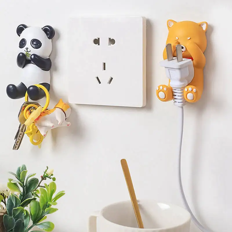 Cute Cartoon Animal Resin Hanger Hooks No Punch Sticky Hanger Door Back Wall Key Hanger Bathroom Kitchen Glue Hook