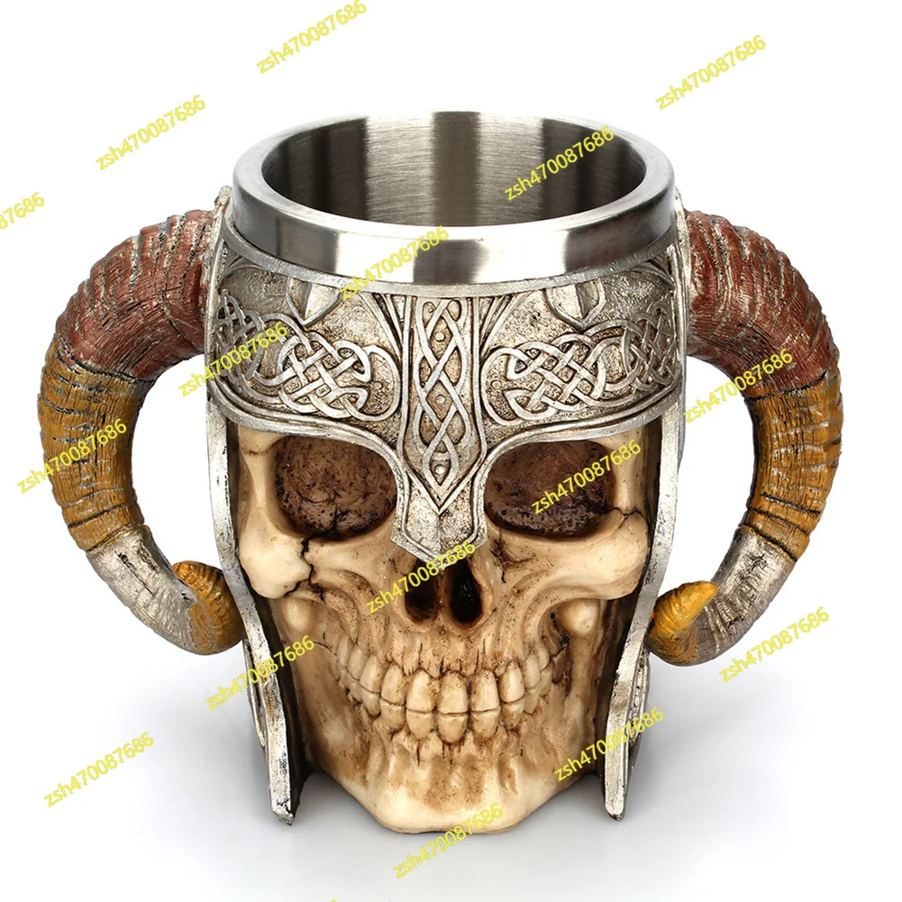 

Stainless Steel Skull Mug Viking Drinking Cup Skeleton Resin Beer Stein Tankard Coffee Mug Tea Cup Halloween Gift Bar Drinkware
