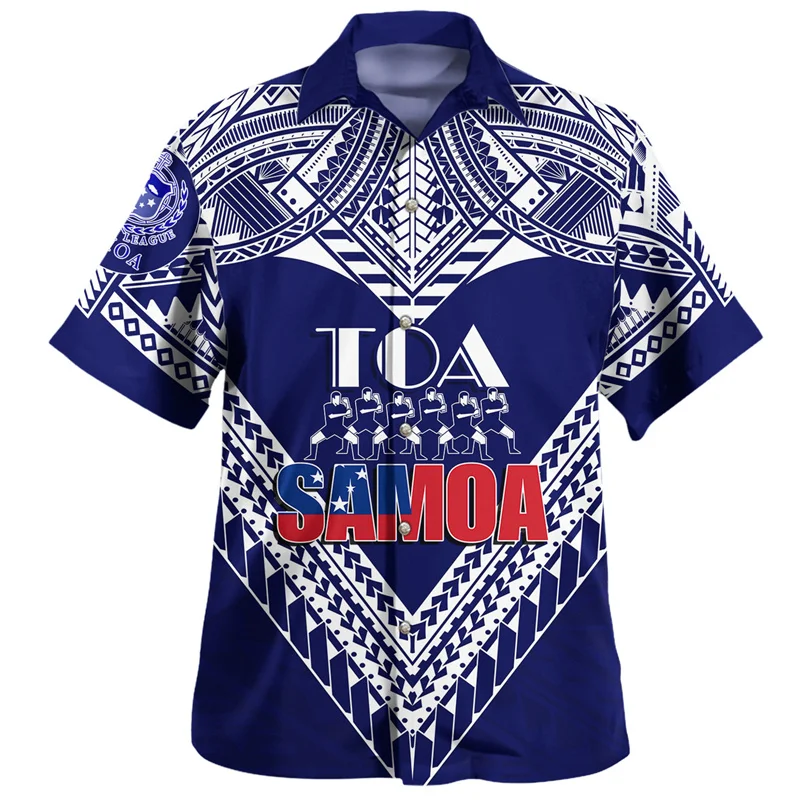 New Summer 3D Printing American Samoa National Flag Shirts For Men Samoa Coat Of Arm Graphic Short Sleeves Vintage Clothing Tops