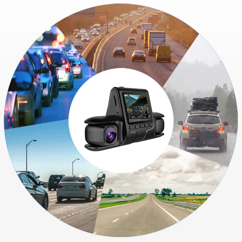Câmera DVR para carro com 3 lentes de câmera DVR para carro Câmera de lente dupla Plástico preto 24H Monitoramento de estacionamento Dashcam