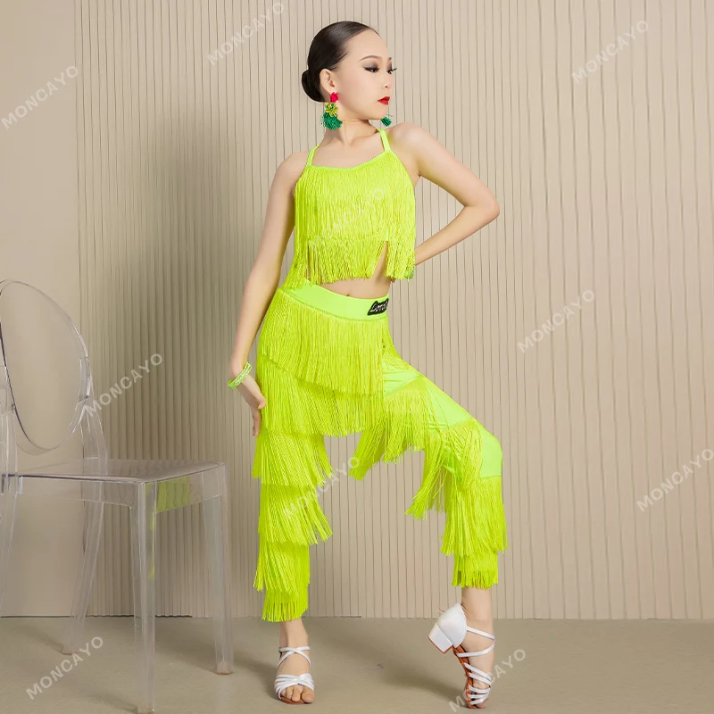 Samba Salsa Rumba Dance Clothes Child Tassels Ballroom Latin Dance Costume Girls Cha Cha Tango Competition Clothes for Kids