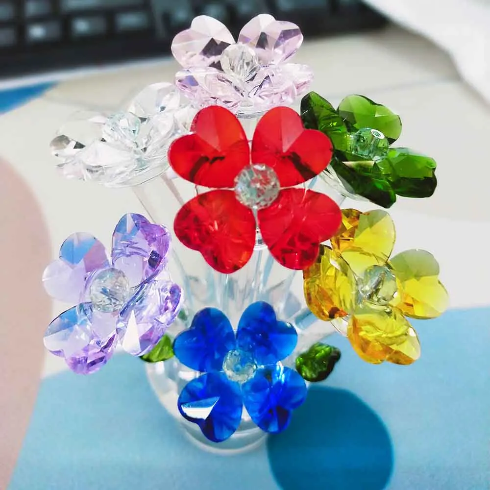 Rainbow Love Heart Four Leaf Clover Flower Petal Faceted Prism Crystal Crafts Aurora Suncatcher Wedding Streamer Sparkling Decor