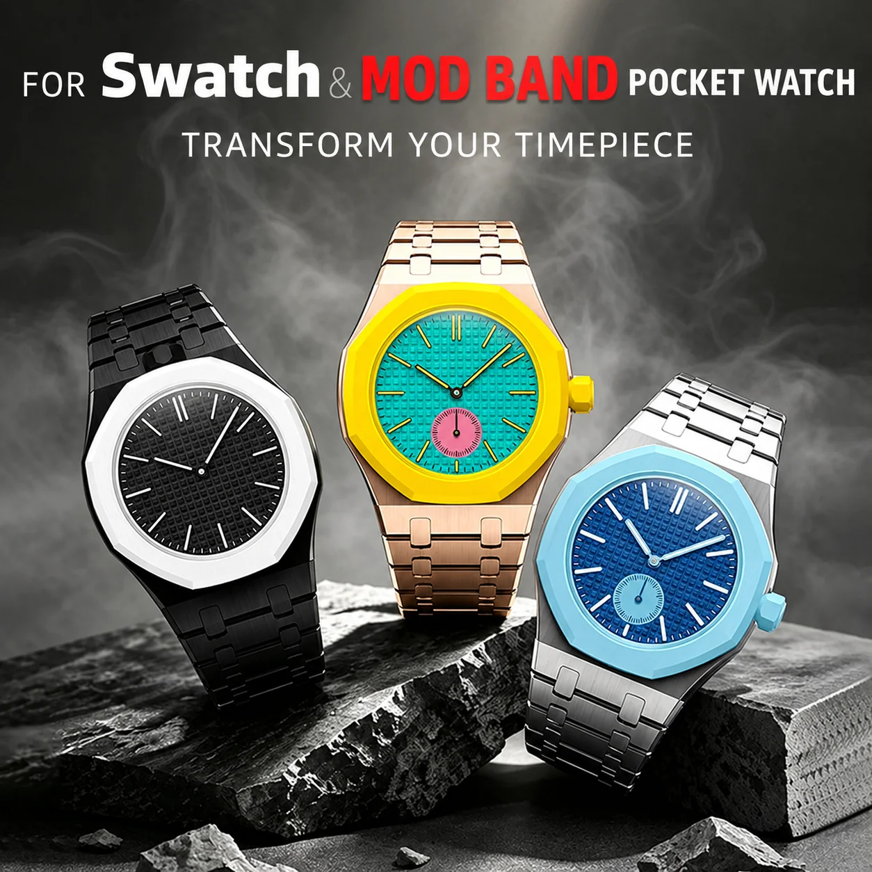 Stainless Steel Case Braided Pattern Fluororubber Strap Mod Kit For Swatch Band Pocket Watch Changer To Wristwatch Accessories
