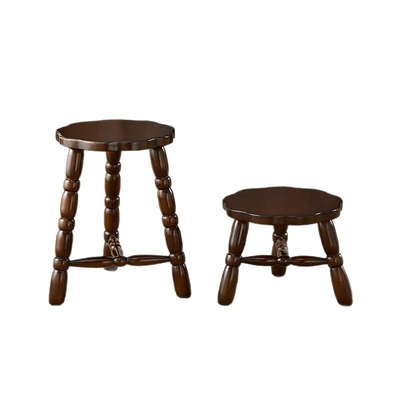 

All solid wood stool retro style round shoe change dining chair living room home