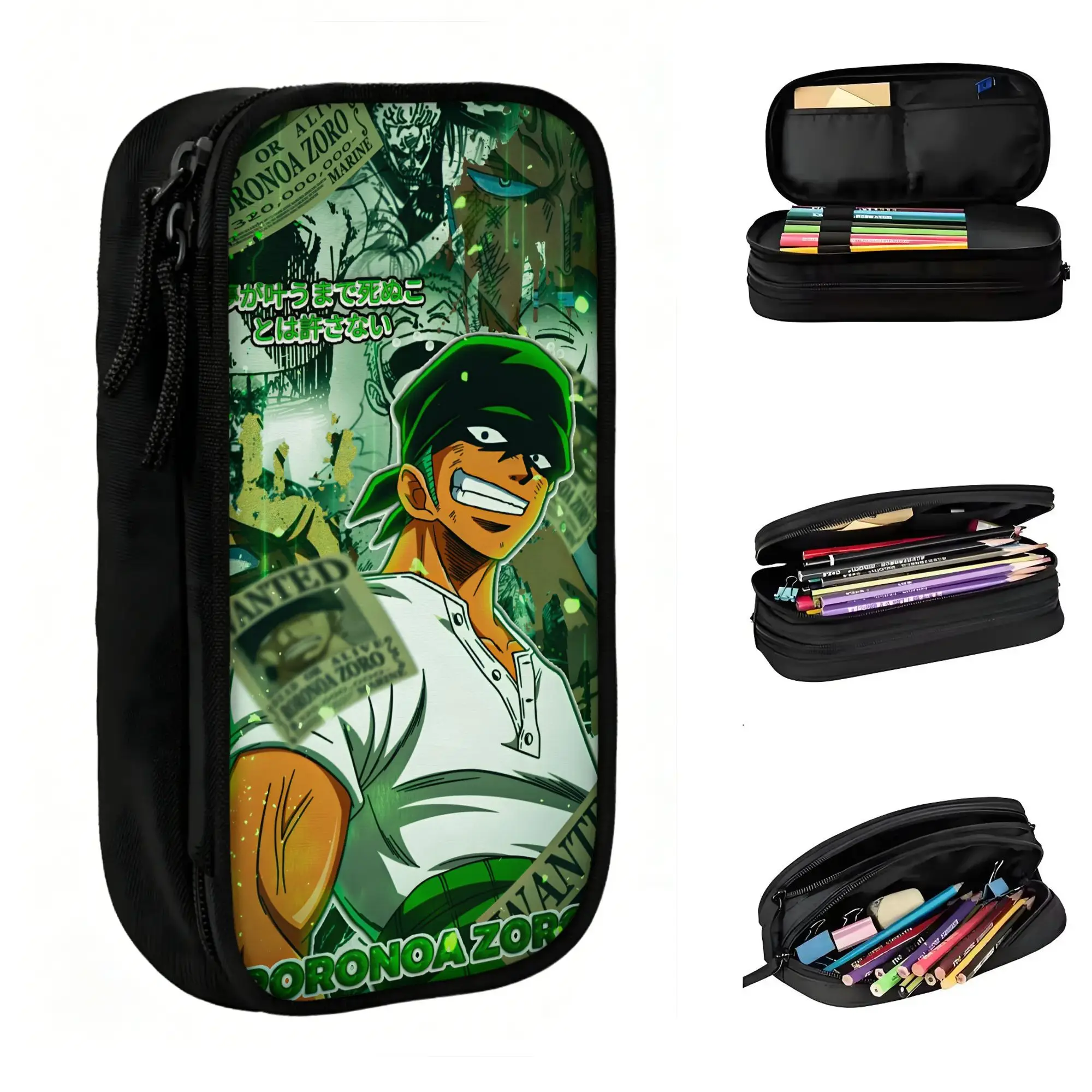 Estuches de lápices personalizados de One Piece Zoro para niños y niñas, estuche de gran capacidad para lápices de manga, caja de papelería
