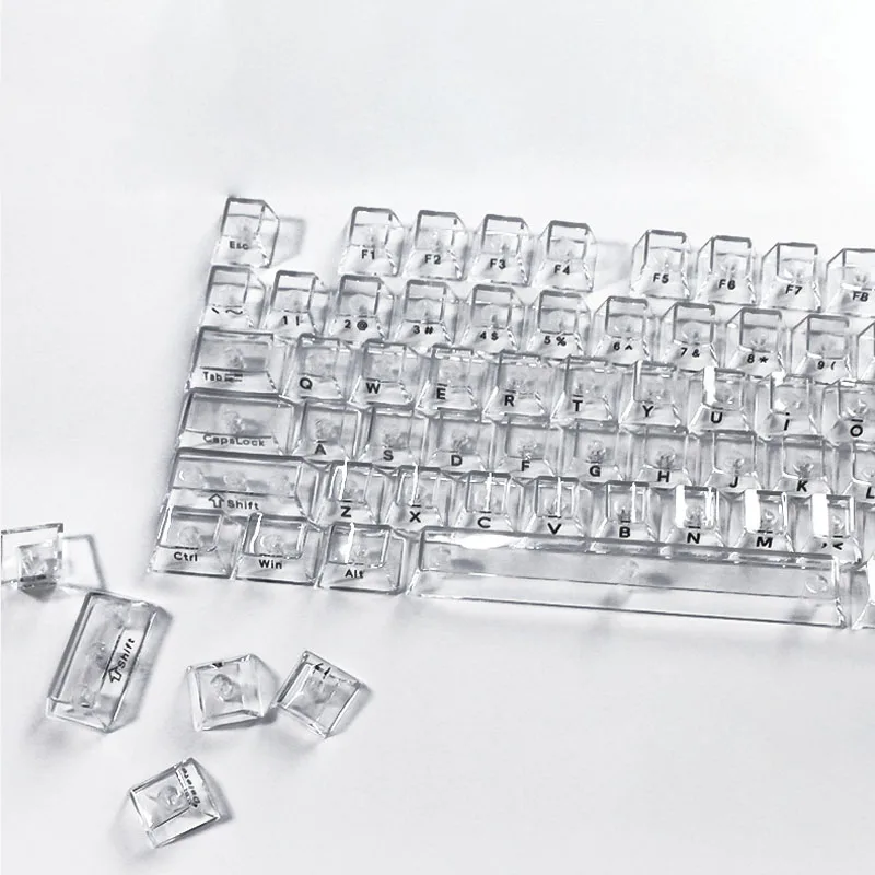 

132 клавиши, полностью прозрачные кейкапы с боковой печатью, профиль Cherry, белые, с УФ-печатью, кристальные кейкапы для клавиатур с переключателями MX