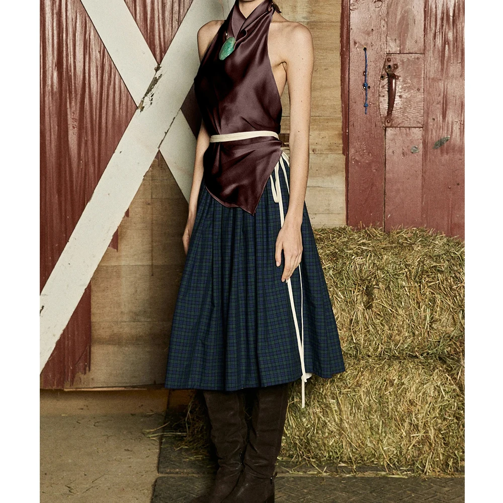 

Women Summer Y2K Vintage Satin Silky Halter Neck Crop Tops Sleeveless Backless 2000s Aesthetic Coquette Slim Belt Tanks Vests