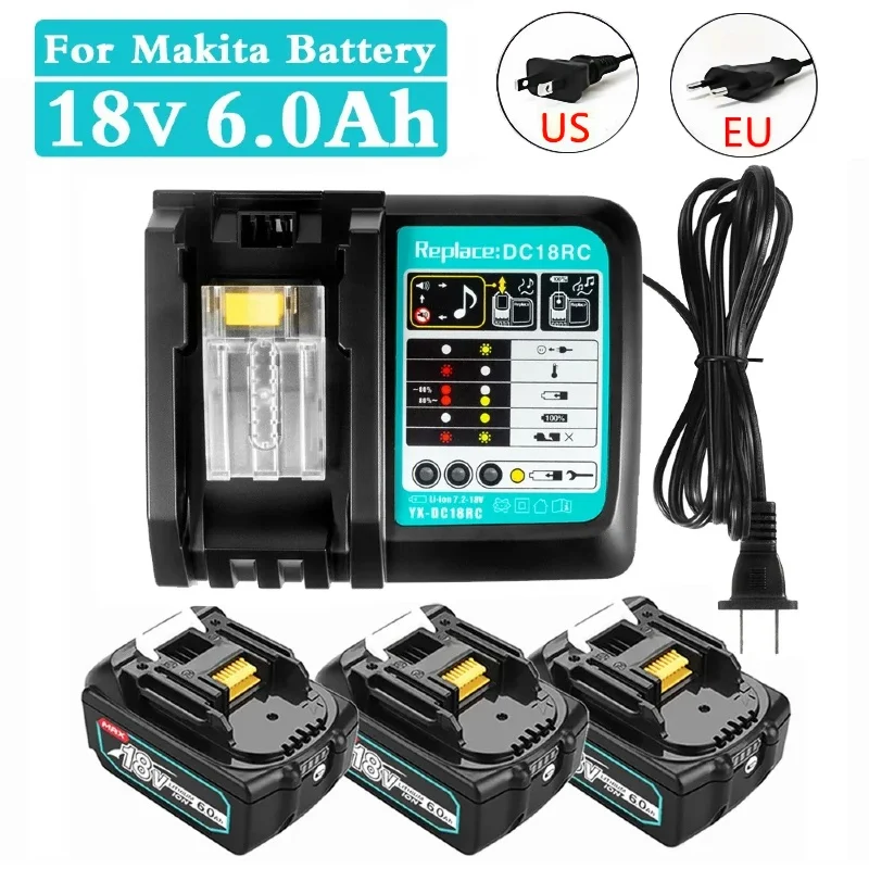 

BL1850B for Makita 18V Battery 6Ah Lithium ion Replacement BL1860B BL1860 BL1850 Rechargeable Power Tool Battery DDF486 DF488