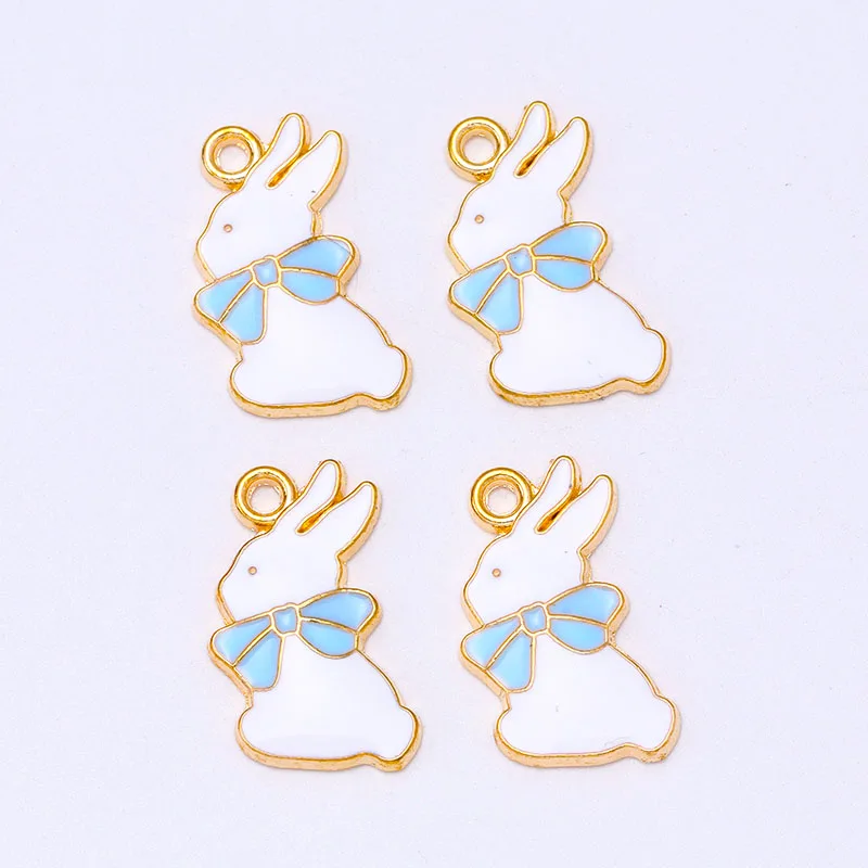 20Pcs 12*19mm Bow Rabbit Earring Necklace Bracelet Pendant Drip Oil Enamel Animal Charm for Jewellery Making DIY Handmade Crafts