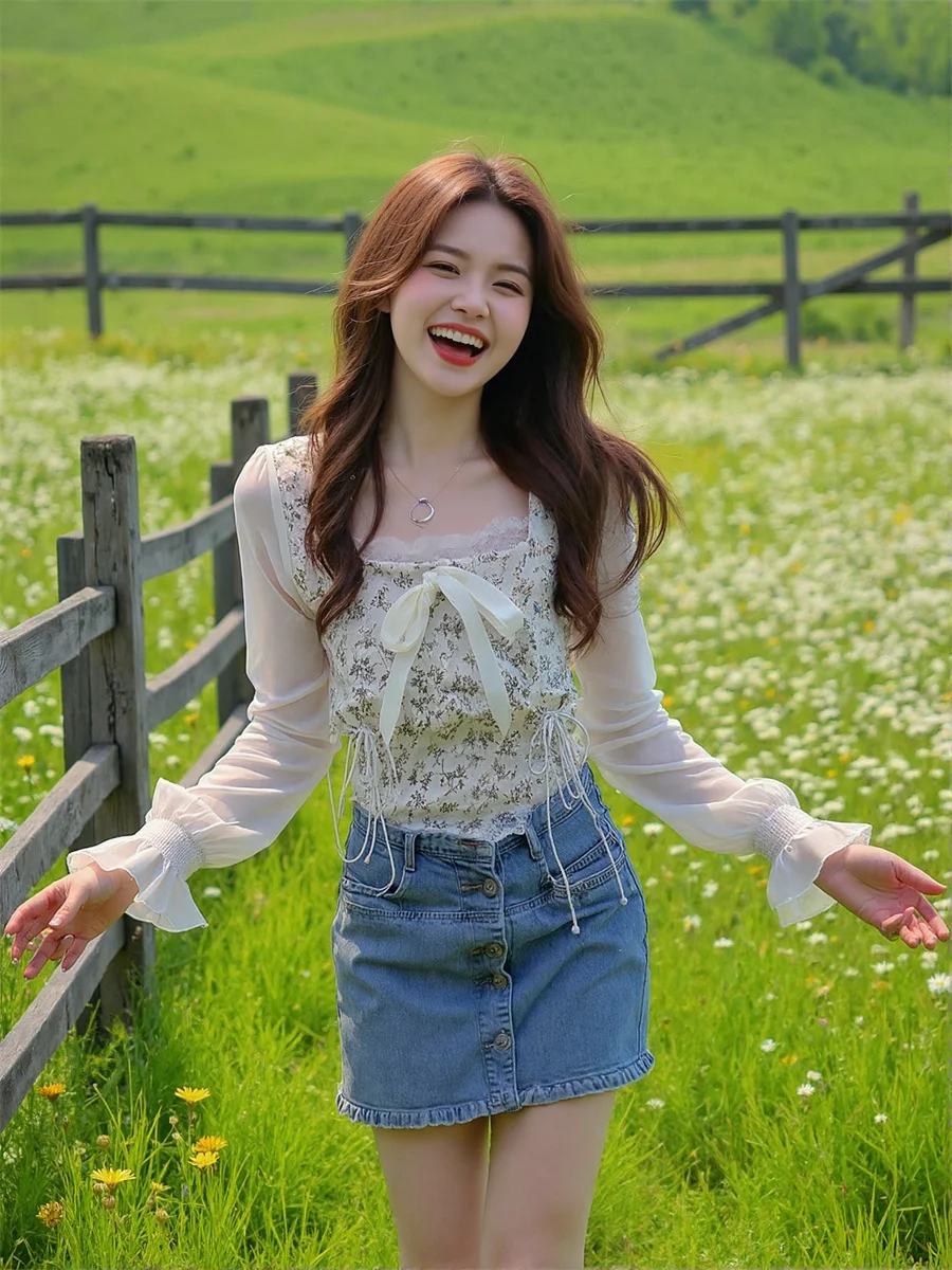 Women'S Summer Blouses Edible Tree Fungus Lace Detail Black Vintage Plus Size Long Sleeve Outerwear Bows Front Feminine Hawaiian