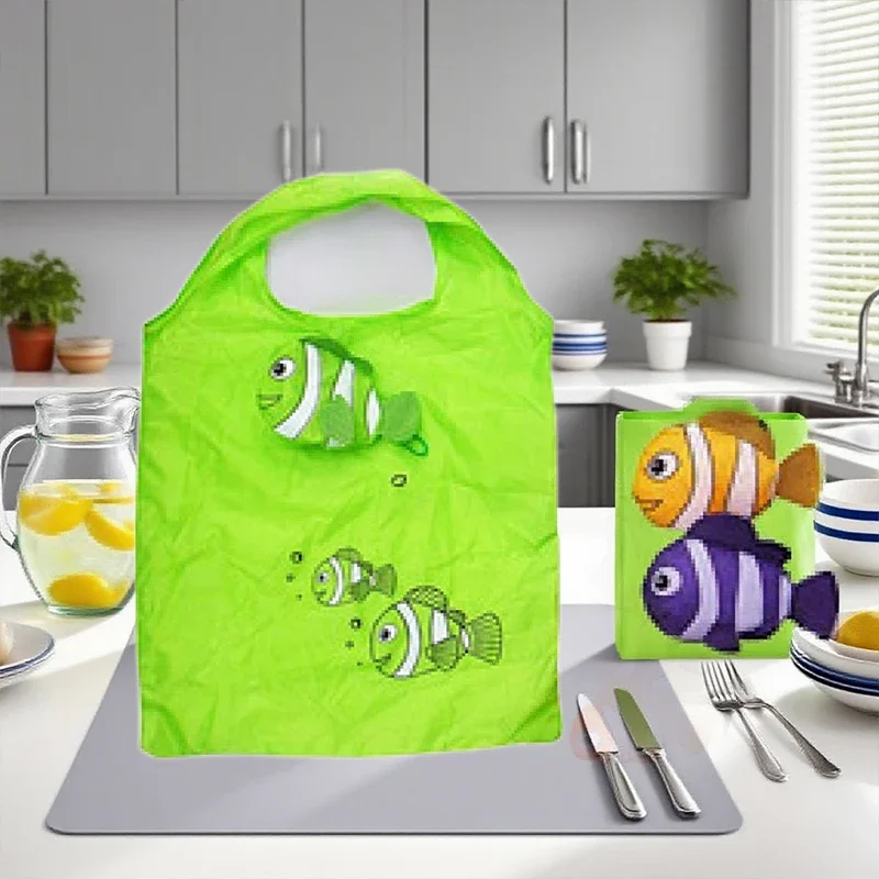 귀여운 열대어 대용량 접이식 쇼핑백 휴대용 재사용 가능한 친환경 슈퍼마켓 보관 가방
