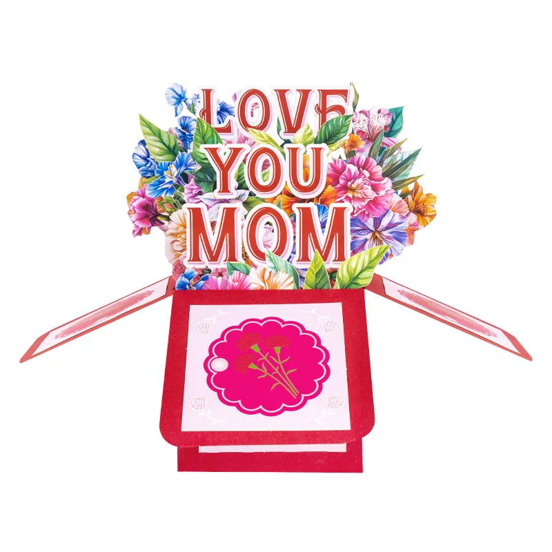 

2Pcs 2026 New Mother's Day Carnation 3D Pop-Up Card “Love You Mom” Handmade Gift