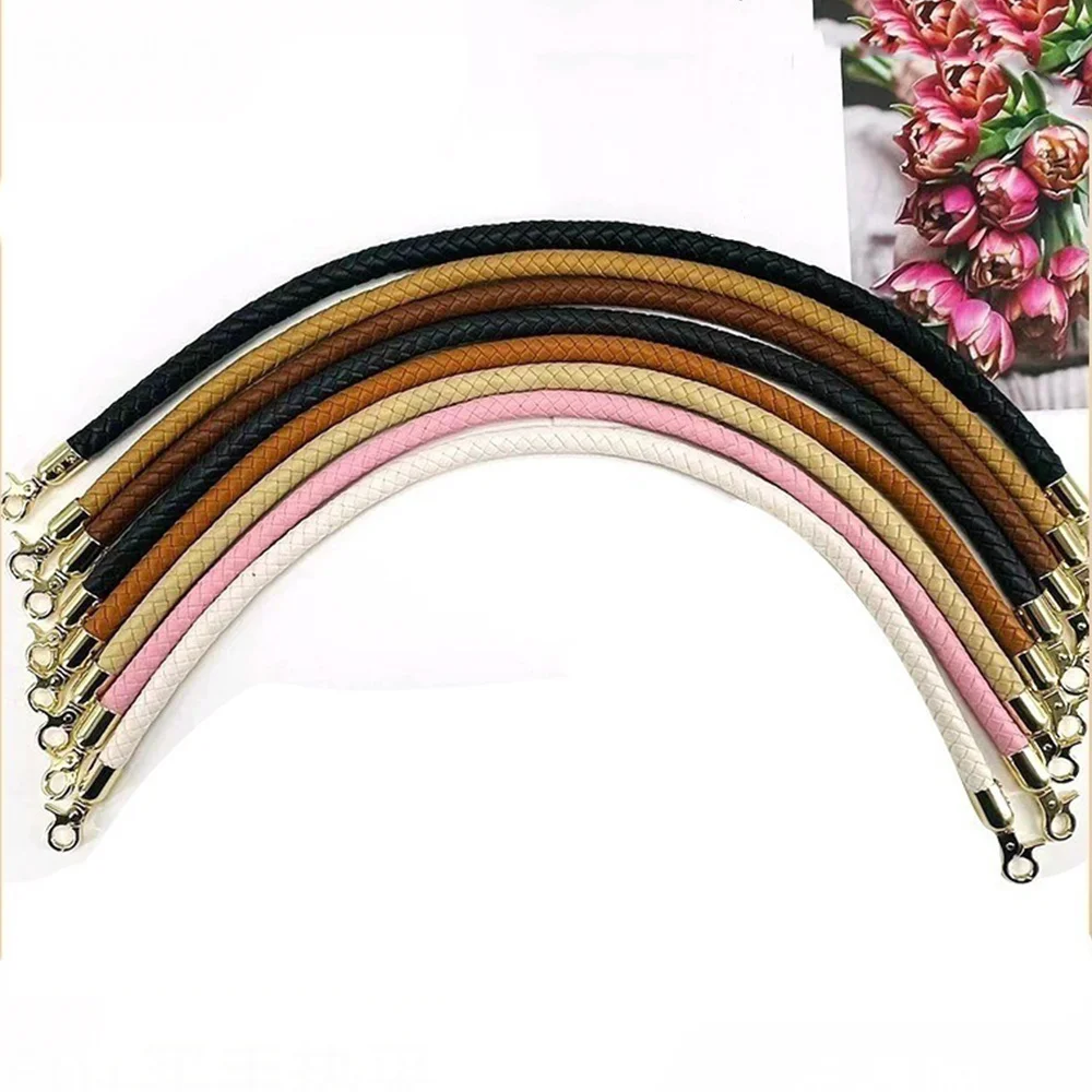 Pu Leather Bag Handles Braided Rope Handles Shoulder Bags Belt Short Handle Replacement Handbag Strap With Metal Hook Buckle