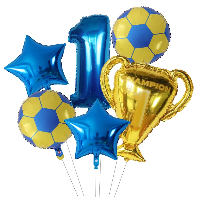 6pcs Number Foil Globos Football Balloons World Trophy Ball Soccer Children's Boy Birthday Party Decorations Kids Sports Gift