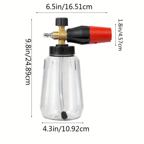 Imagen 2 del producto Cañón de espuma ajustable de alta resistencia, botella de boca ancha de 1L, espray de espuma gruesa, herramienta de lavado de alta presión de conexión rápida de 1/4""