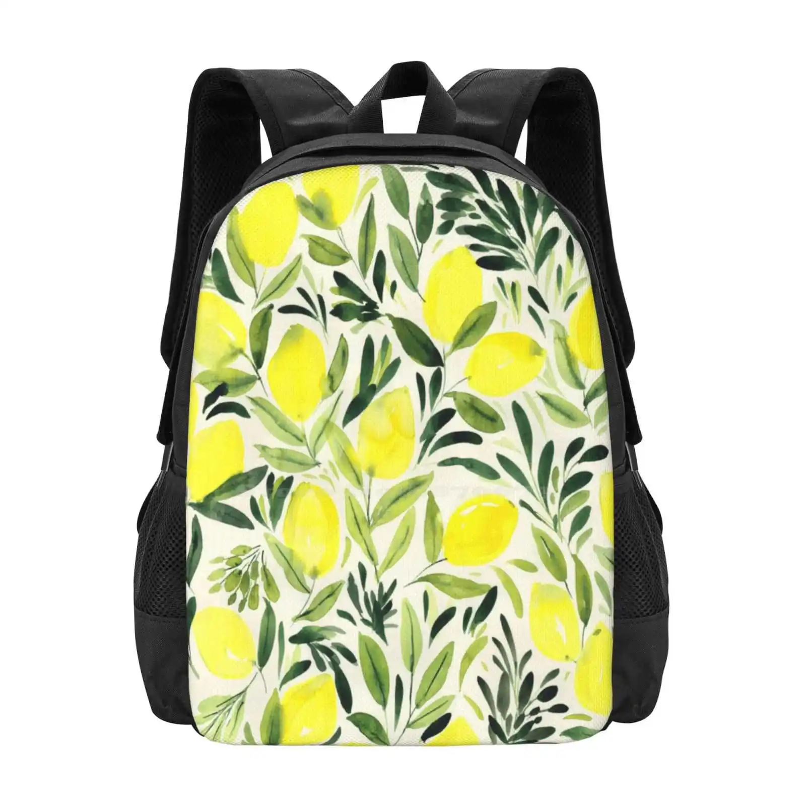 Lemons Watercolor On Creme White Hot Sale Backpack Fashion Bags Lemons Yellow Lemon Watercolor