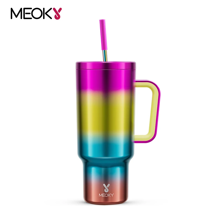 

Original Meoky 40oz Cup Tumbler with Handle Straw Vacuum Flasks Stainless Steel Mug Drinkware Kawaii Home Thermal Water Bottle