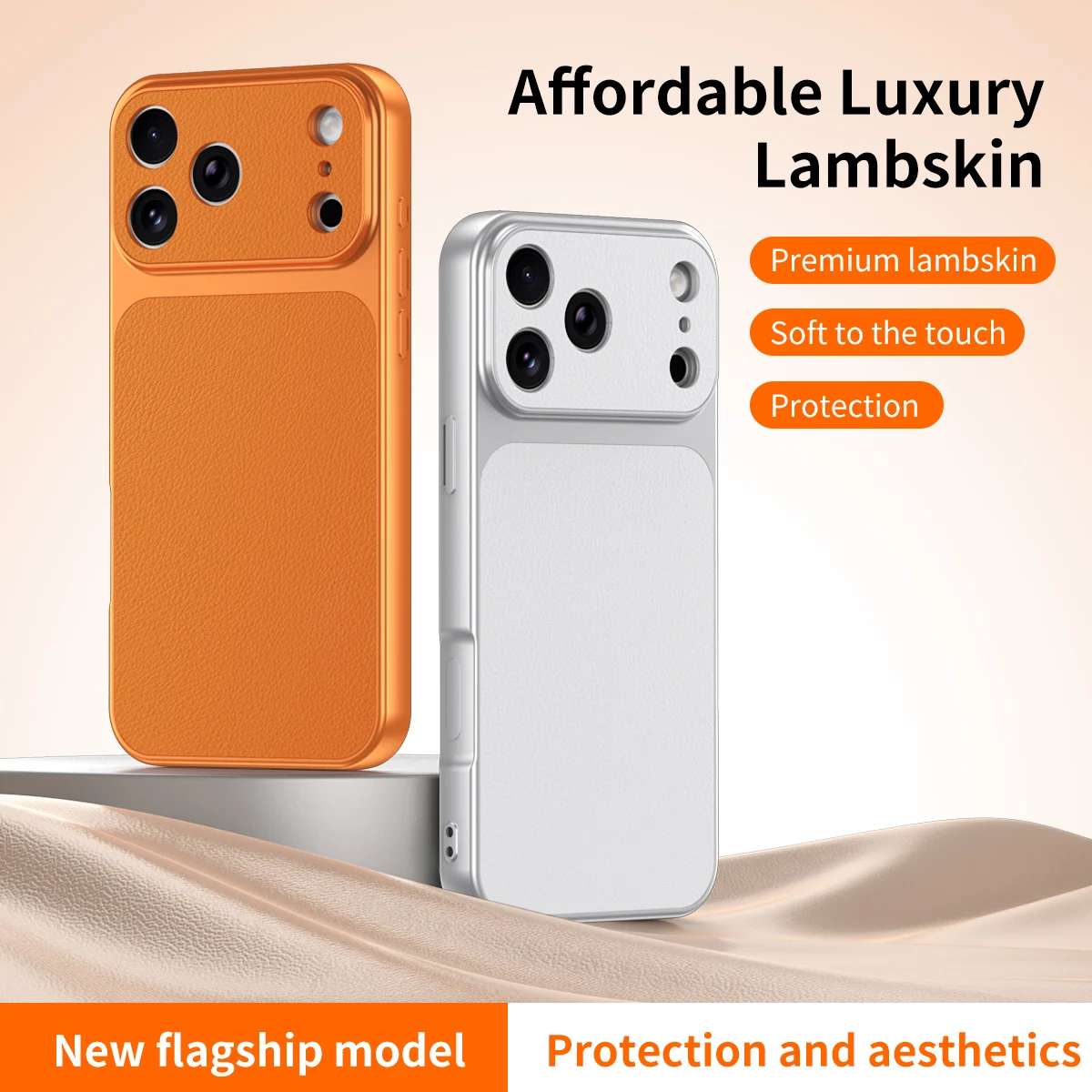 Erschwingliche Luxus Premium PU Lammleder Silber Weiß Schwarz Handyhülle für iPhone 17 16 15 14 13 12 11 Plus Pro Max X XR Rückseite