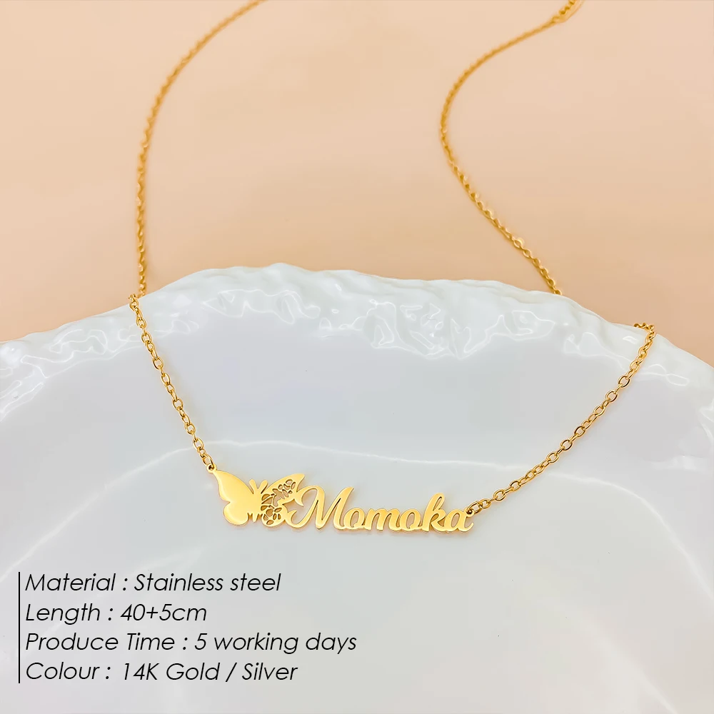 EMANCO New Customized Personalized Butterfly Name Necklaces Stainless Steel Letter Pendant Fashion Jewelry Factory Direct Sales