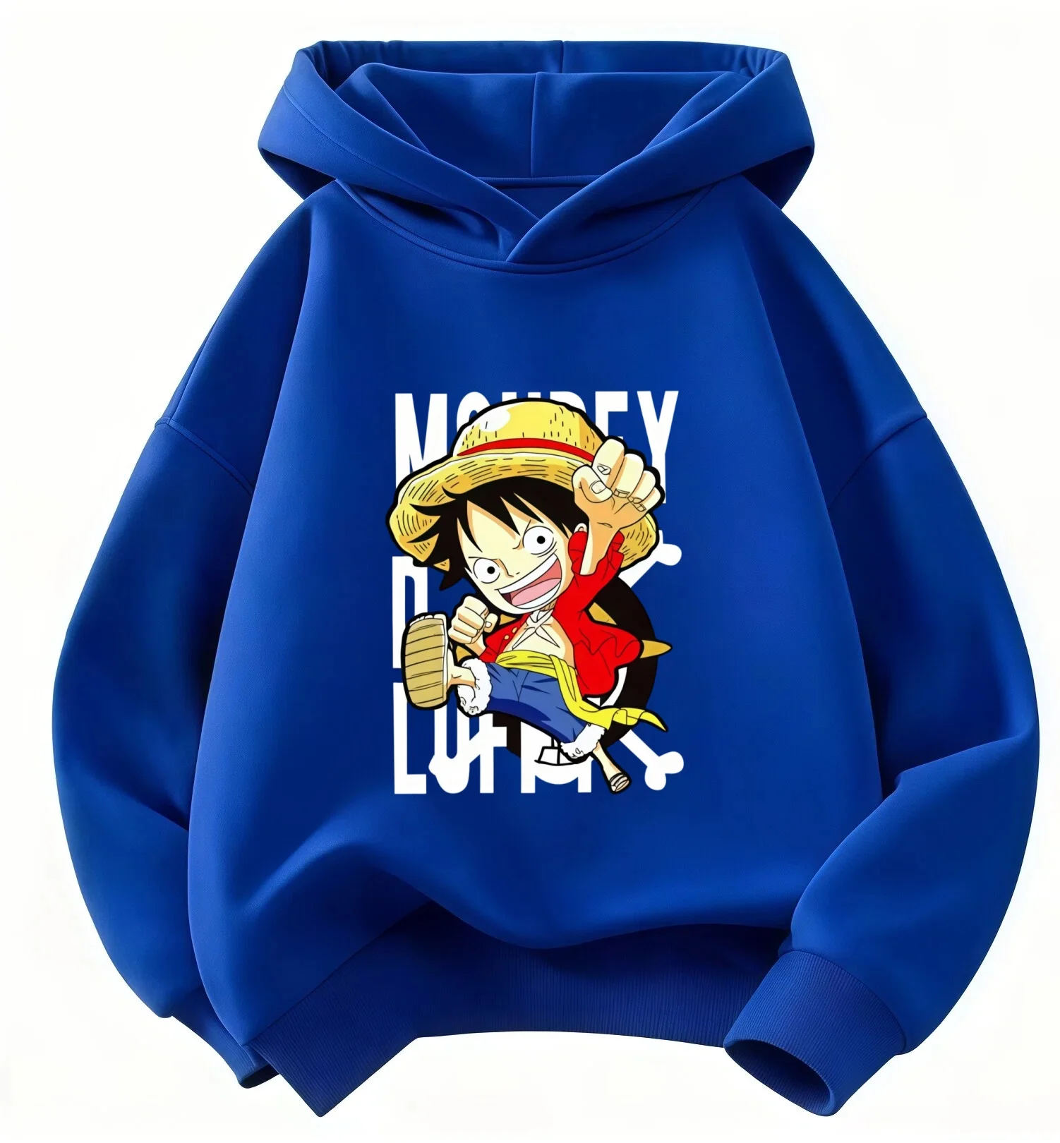 One Piece Monkey D Luffy Chibi Cartoon Print Hoodie Kinder Jungen Mädchen Pullover Kapuzenpullover Anime Kinder Streetwear Oberteile – Detail 3
