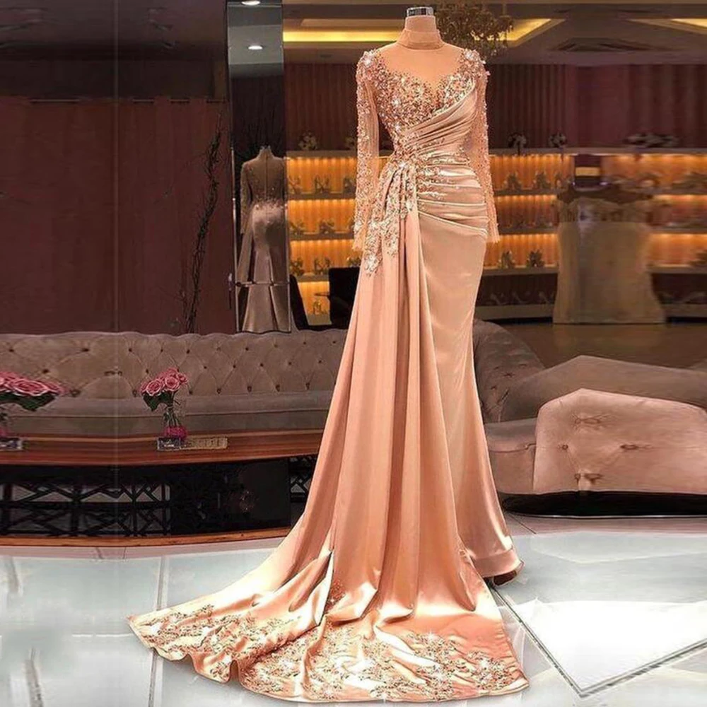 หรูหรา Aso Ebi แอฟริกา Mermaid ชุดราตรีแขนยาว Beaded Prom Gowns สีดําสาวงานแต่งงาน Guset Party ชุดที่กําหนดเอง