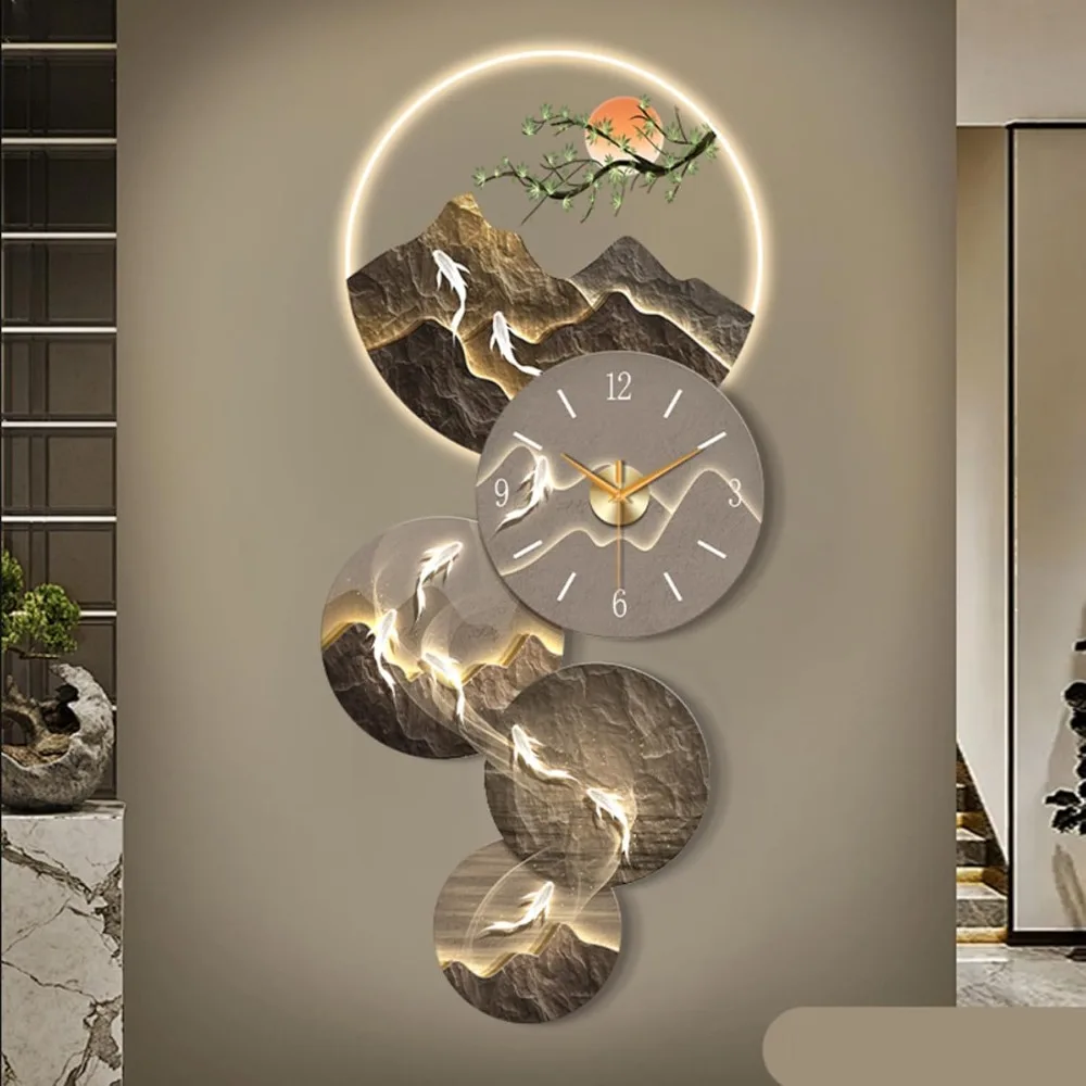 

3D Wall Art Decor Clock with LED Light, Large Wall Hanging Sculpture Painting with LED Light, Modern Home Decorative Wall Clock