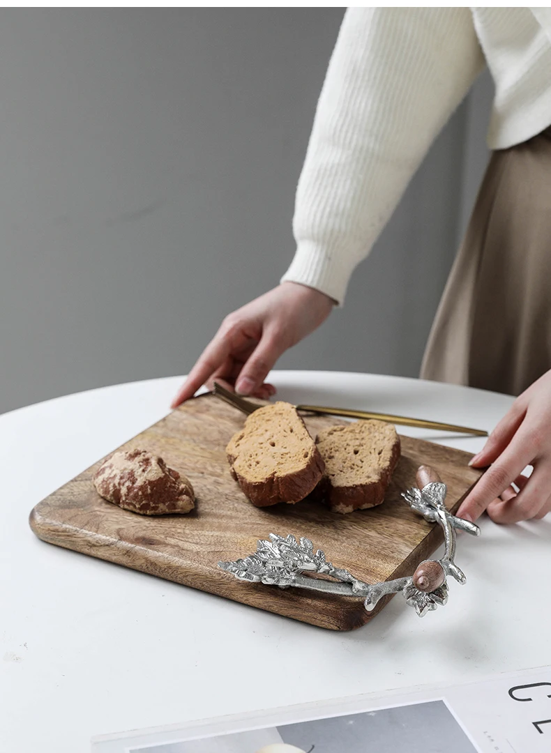 Tabla de cortar pan de madera maciza retro con asa, bandeja de almacenamiento de restaurante de cocina, mesa de sala de estar para el hogar, accesorios de fotografía