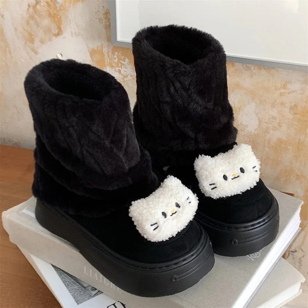 Bottes courtes en fausse fourrure pour femmes, chaussures de neige, pelucheuses et pelucheuses, chaudes et moelleuses, chaton esthétique, trucs mignons, coordonnantes, hiver