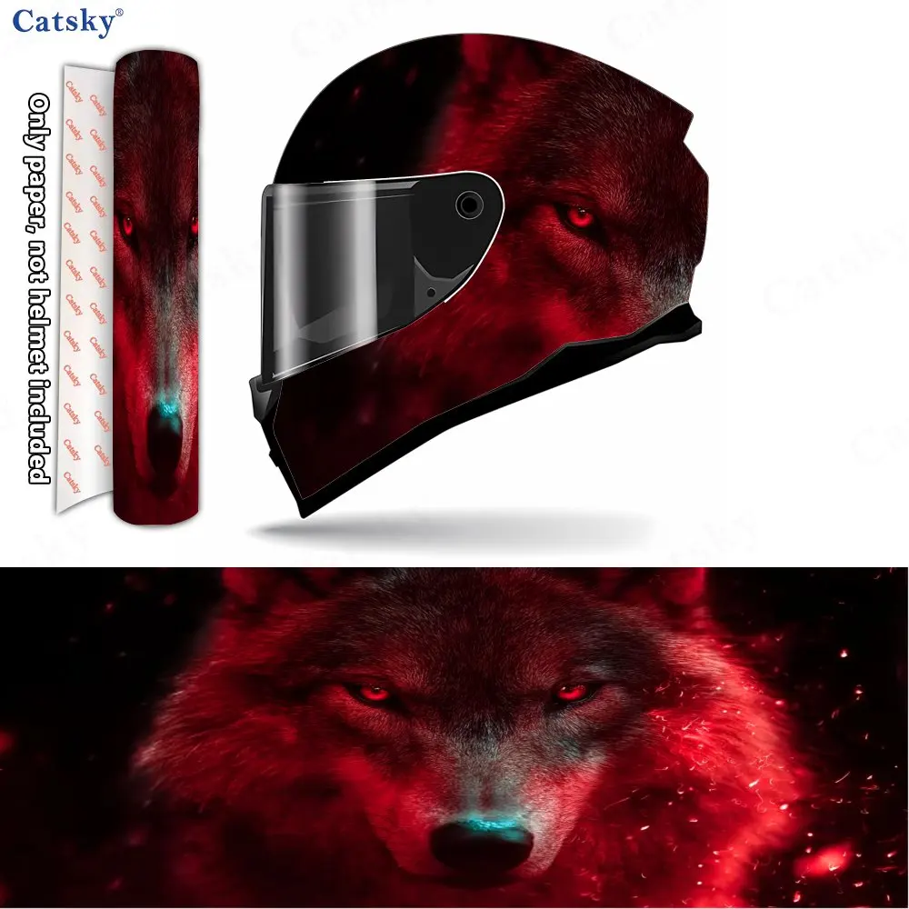 

Scarlet Furious Wolf Helmet Vinyl Wraps, Waterproof Scratch-Resistant Full Face Helmet Decals, Durable PVC Decoration Protection