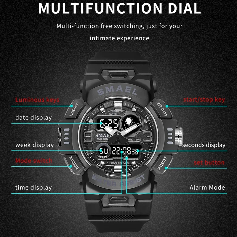 SMAEL Young Watches Waterproof Outdoor Sports Children Electronic Watch Fashion Anti-Shock Boy Girl Digital Stopwatch Wristwatch