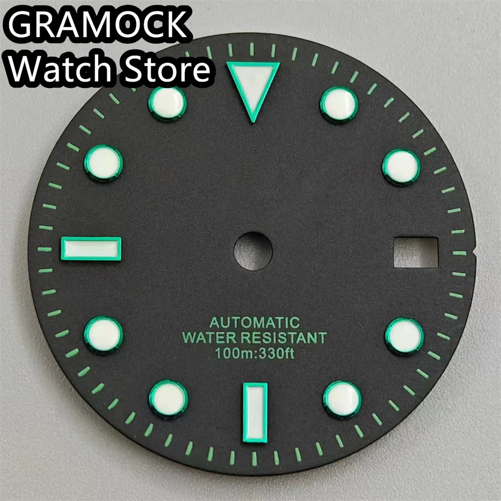 GRAMOCK 29mm Watch Dial Black Dial Red Blue Green Index Green Luminous Fit NH35 Movement Fit 3.0 Clock /3.8 Clock Crown