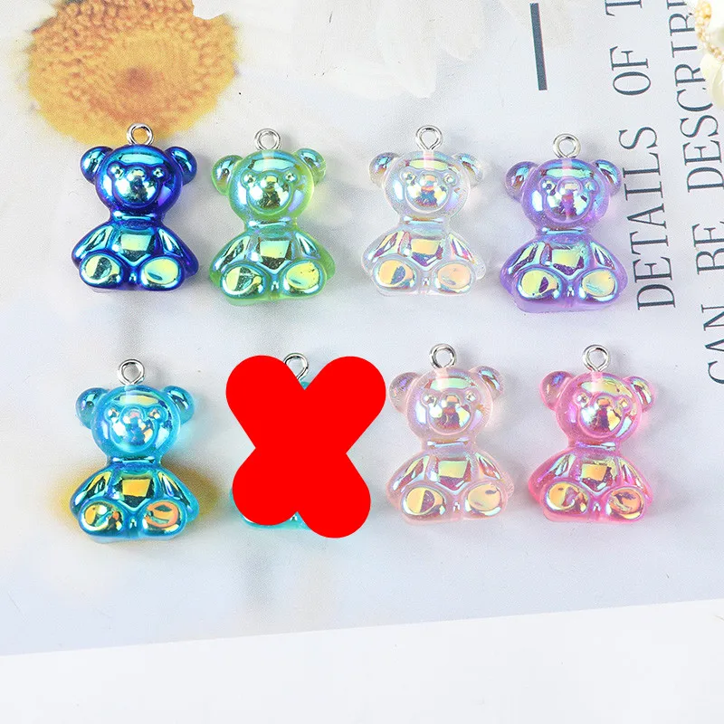 10 Pcs Resin AB Magic Color Teddy Bear Charms Flatback Jelly Cartoon Animal Jewelry Findings for Earrings Keychain Diy