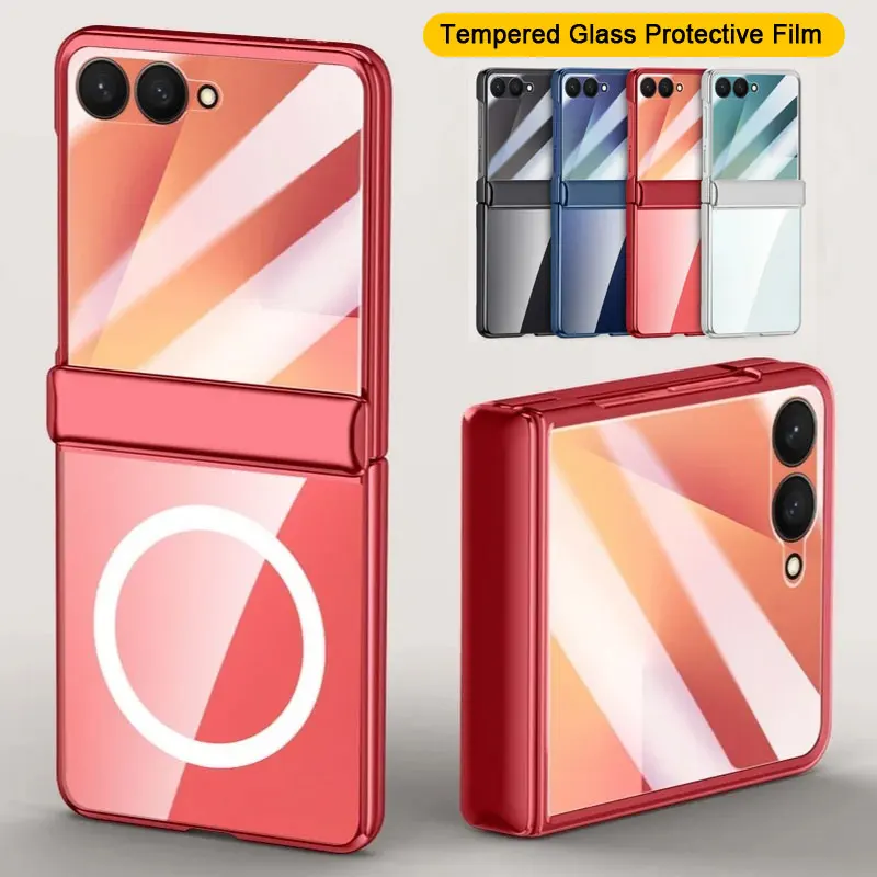 

Чехол из закаленного стекла с полной защитой для Samsung Galaxy Z Flip 7, задняя крышка с беспроводной зарядкой Magsafe для Z Flip7