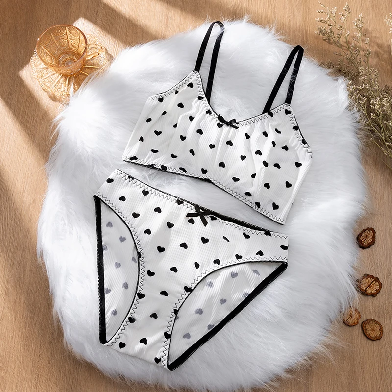 WarmSteps Dámské podprsenky, prodyšné, ultratenké, bez kostic, sexy spodní prádlo s potiskem srdce, měkké a útulné dámské kalhotky - náhled 6