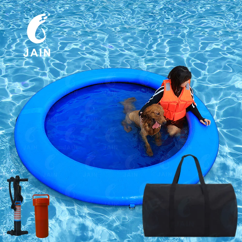 

Free shipping Inflatable Water Hammock Floating Platform Swimming Pool Mat Round Pontoon With Ramp Mesh 8ft/8inch