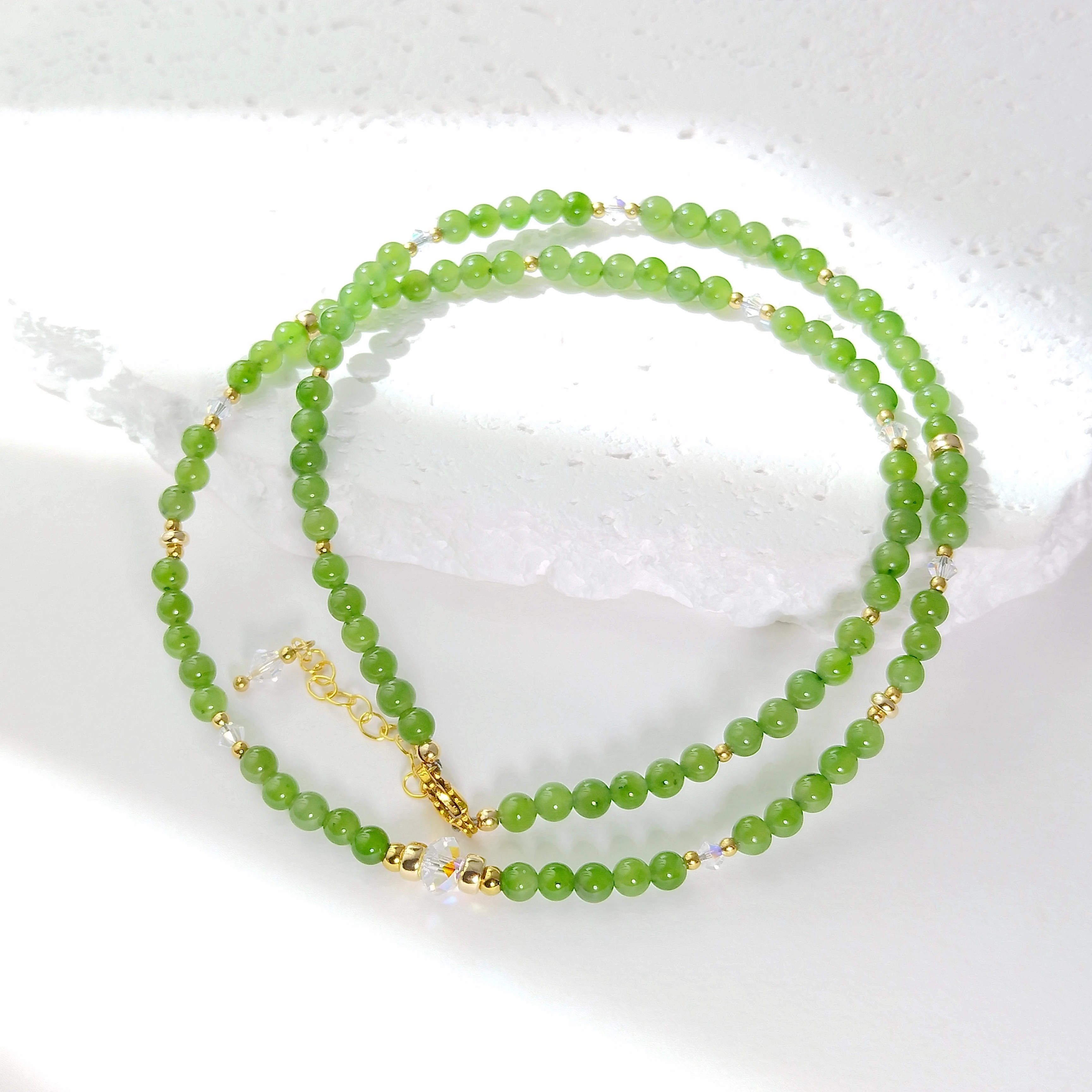 Lii Ji Hetian Jade Natural Stone 4mm American 14K Gold Filled Necklace For Women Gift 47+3cm