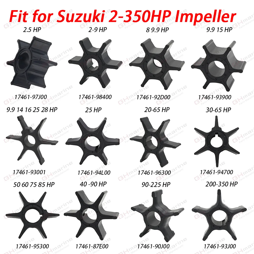 

Outboard Water Pump Impeller Fit for Suzuki Marine DT DF 2 2.5 3 4 5 6 8 9.9 15 20 35 40 50 60 75 85 90 150-350 HP 17461-90J00